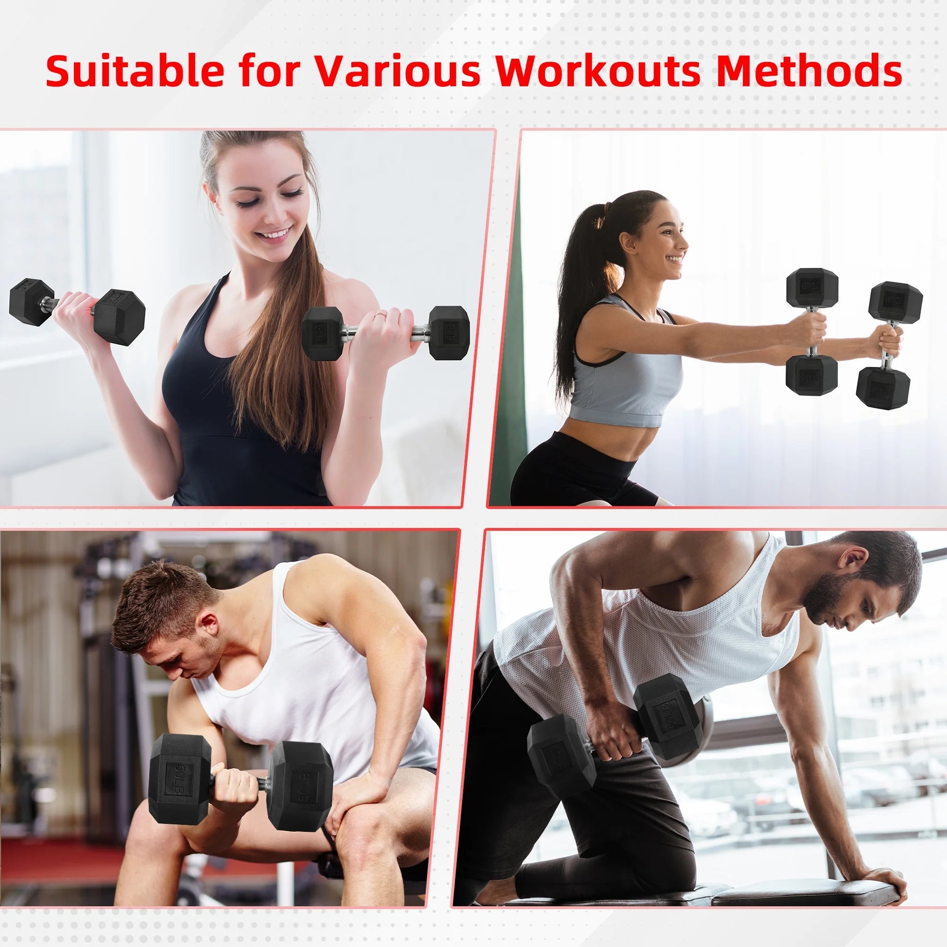 Rubber Encased Hex Dumbbell, 50Lbs, Single